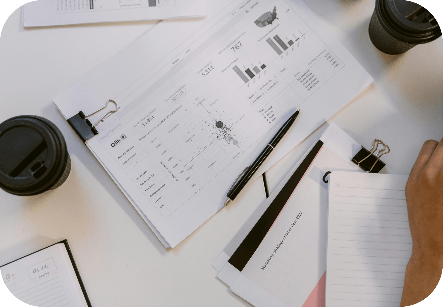 Ілюстрація робочого процесу в маркетингу з етапами планування, аналізу та реалізації кампаній