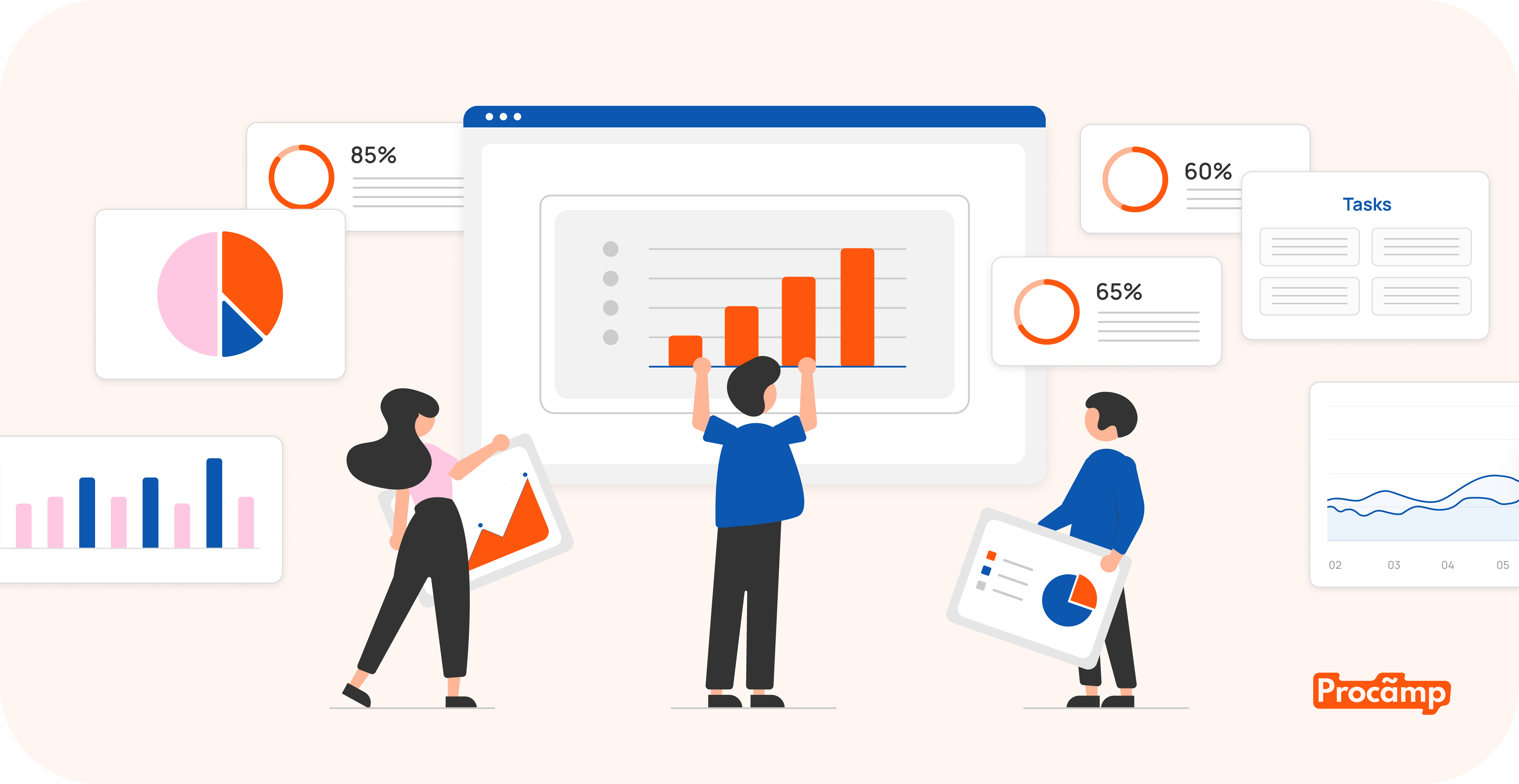Маркетолог аналізує різні джерела даних на кількох екранах із графіками та метриками.